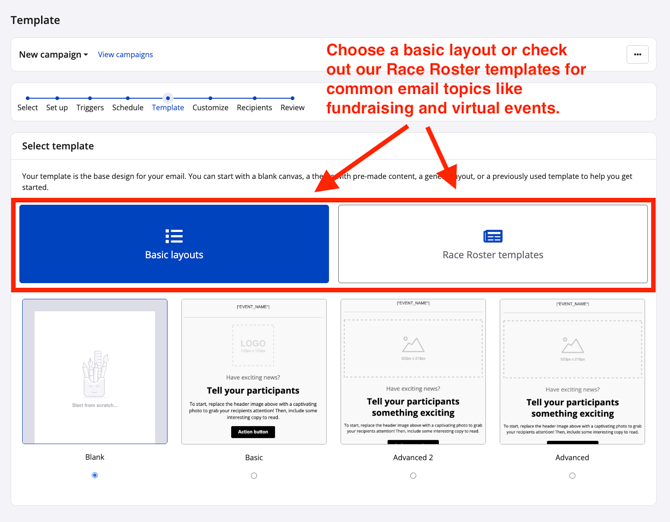 New Event Email Campaigns Template Step